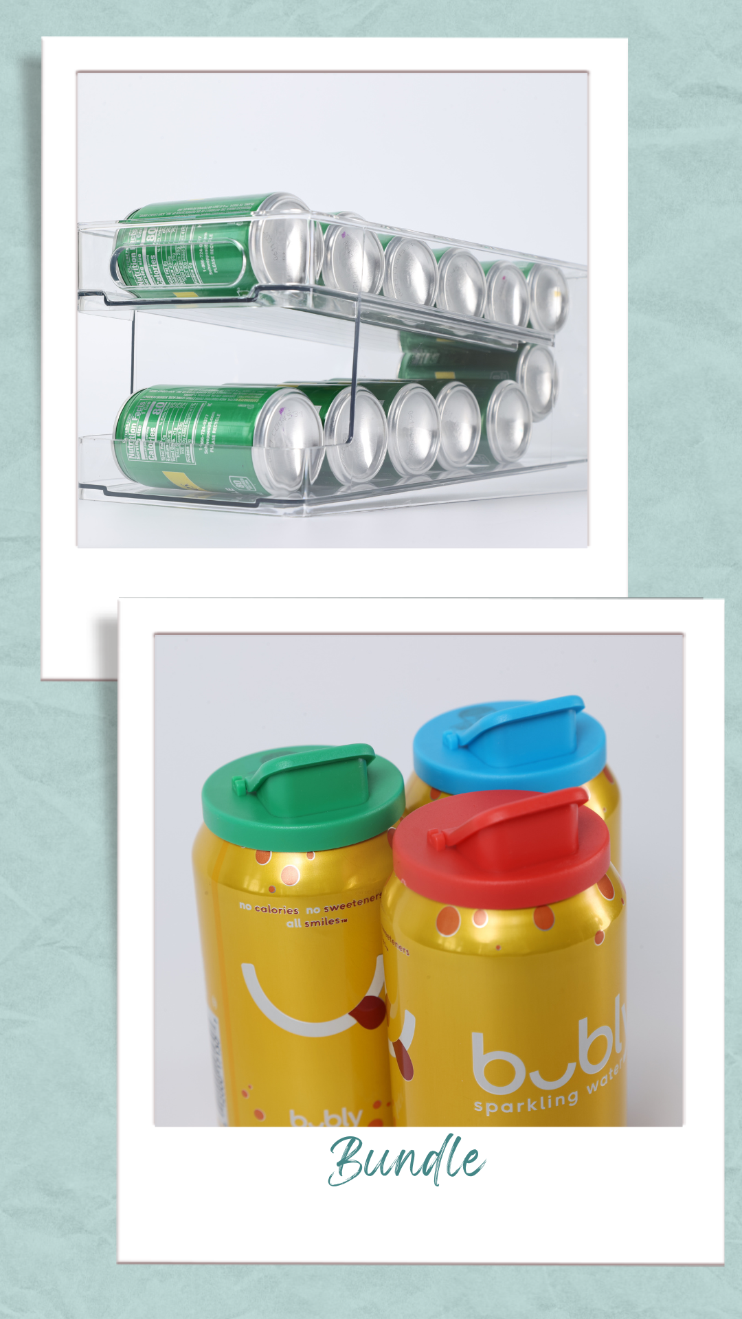 Gift Bundle: 1 Can Organizer and 6 Pack of Soda Can Lids / for Energy Drinks, Soda, Seltzer, and Beer