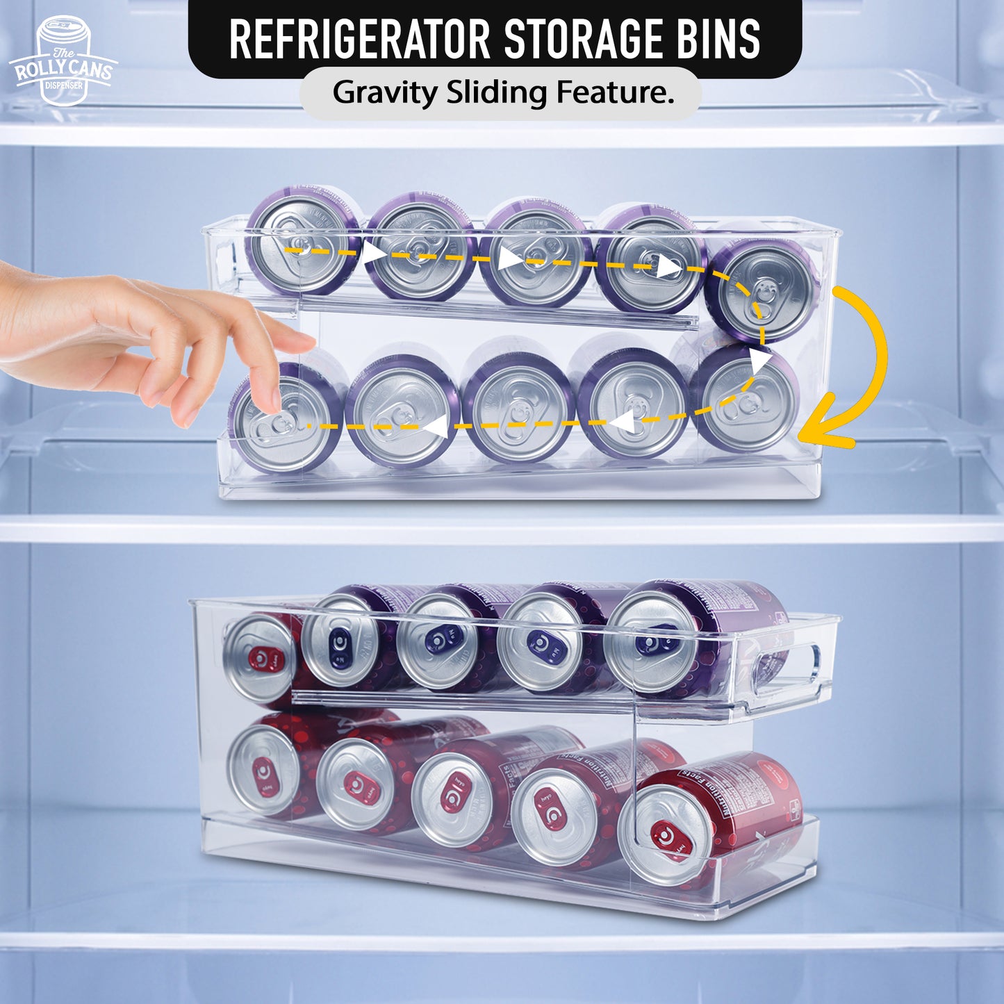 2-Pack Clear Can Organizer Bins for Fridge, Kitchen, Garage, Tabletop, Cabinet Storage